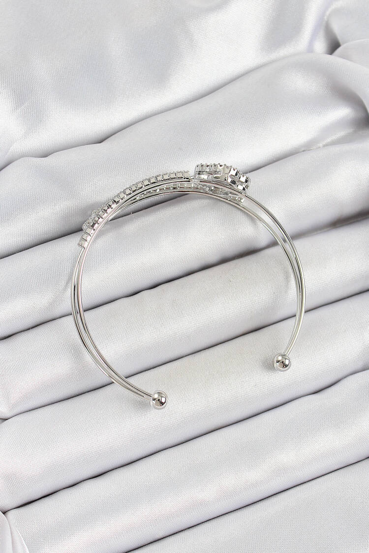Brass Silver Color Zircon Stone Clover Model 2 Pcs Women's Bracelet