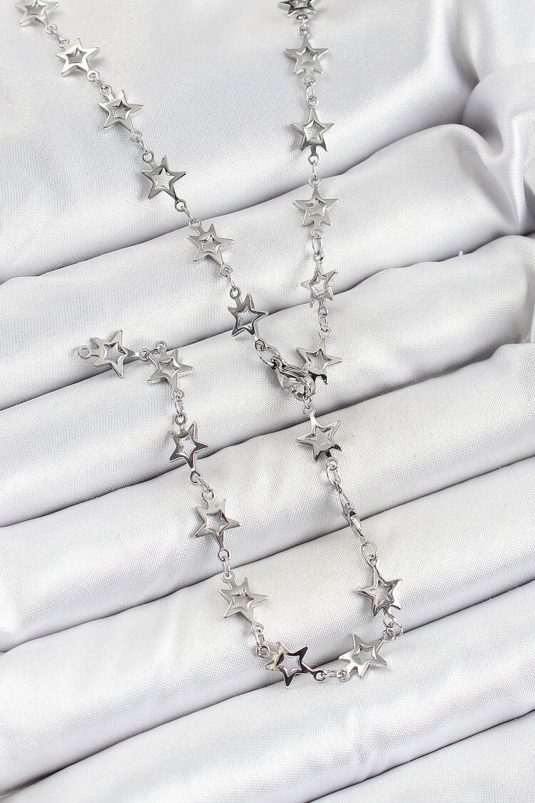 Brass Silver Color Starry Women Y Necklace