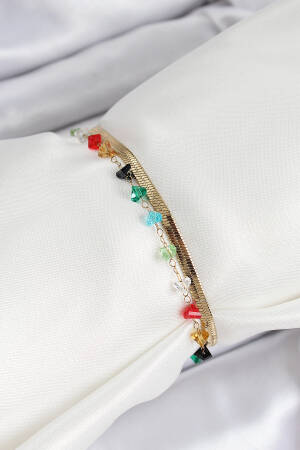 316l Steel Gold Color Crystal Mixed Color Stone 2-Piece Women's Bracelet - Brand: Ebijuteri - Women's Clothing Wholesale - Globality Store