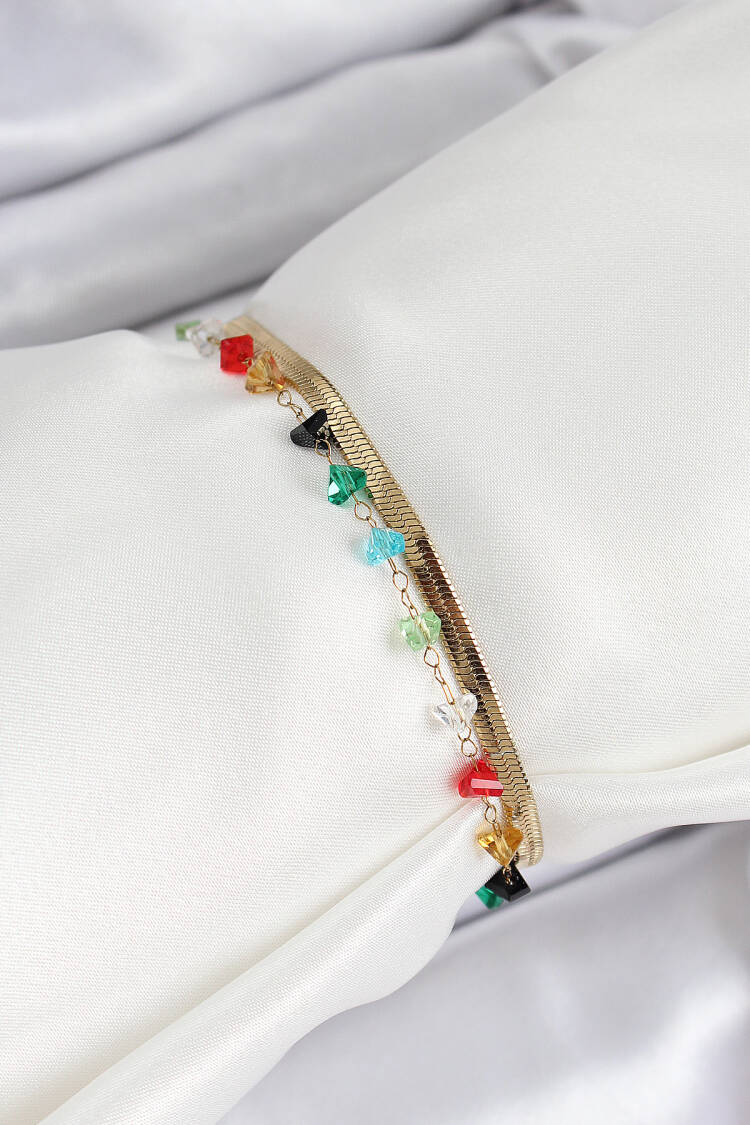 316l Steel Gold Color Crystal Mixed Color Stone 2-Piece Women's Bracelet