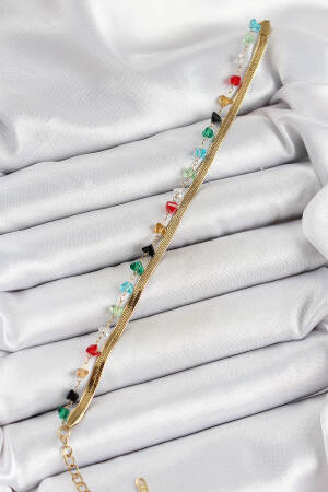 316l Steel Gold Color Crystal Mixed Color Stone 2-Piece Women's Bracelet - Brand: Ebijuteri - Women's Clothing Wholesale - Globality Store