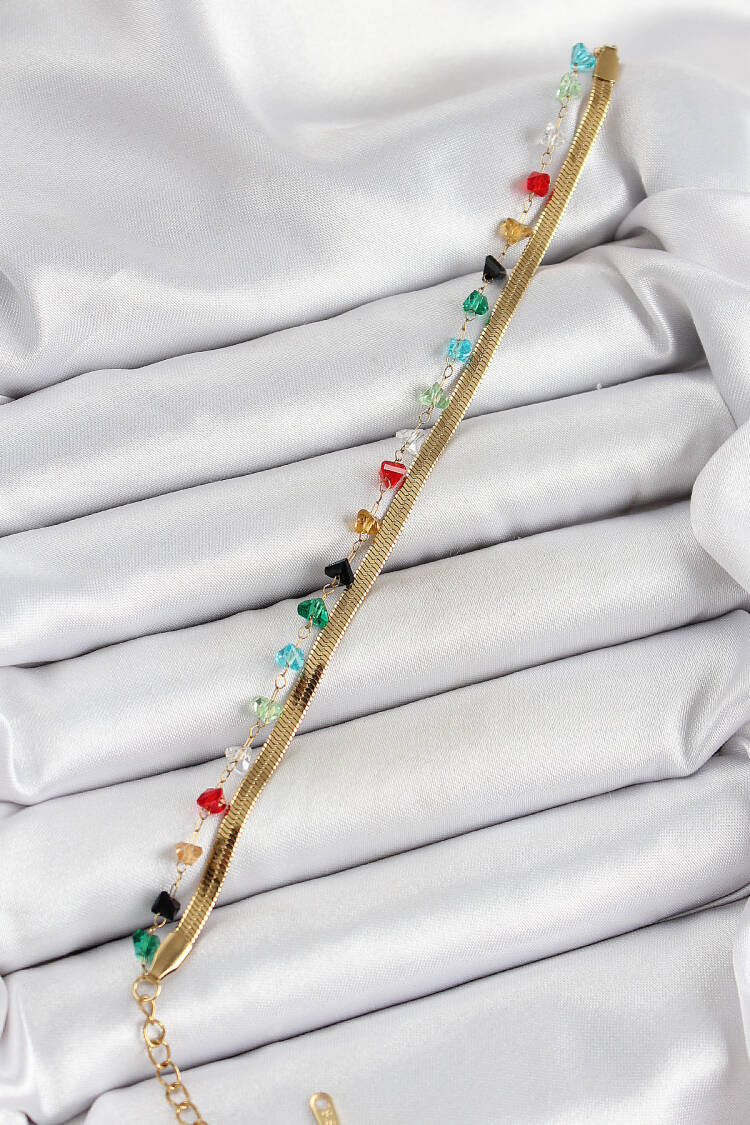 316l Steel Gold Color Crystal Mixed Color Stone 2-Piece Women's Bracelet - Brand: Ebijuteri - Women's Clothing Wholesale - Globality Store