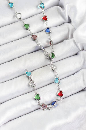 Brass Silver Color Mixed Color Zircon Stone Heart Y Women Necklace - Brand: Ebijuteri - Women & Kids, Baby Clothes Wholesale - Globality Store