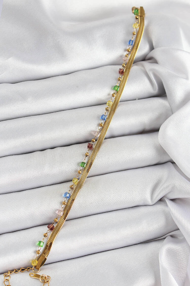 316l Steel Gold Color Mixed Color Crystal Stone Women Bracelet - Brand: Ebijuteri - Women's Clothing Wholesale - Globality Store