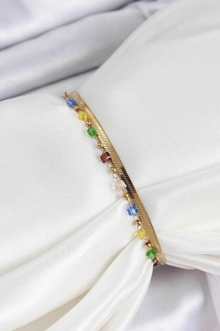 316l Steel Gold Color Mixed Color Crystal Stone Women Bracelet