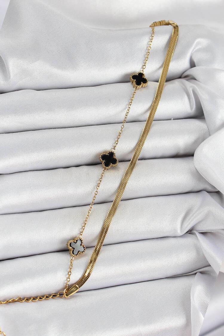 316l Steel Gold Color Black Clover Italian Chain 2 Piece Women's Bracelet - Brand: Ebijuteri - Women's Clothing Wholesale - Globality Store