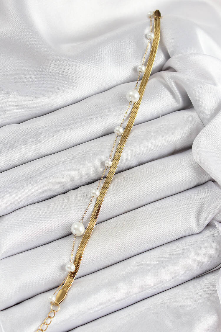 316l Steel Gold Color Pearl And Italian Chain Women's Bracelet - Brand: Ebijuteri - Women's Clothing Wholesale - Globality Store