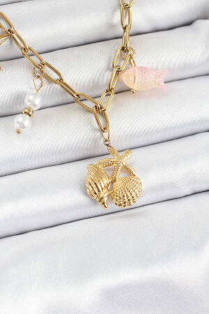 316l Steel Gold Color Starfish And Seashells Concept Women Necklace - Brand: Ebijuteri - Women's Clothing Wholesale - Globality Store