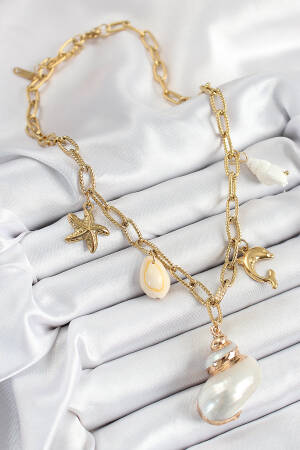 316l Steel Gold Color Women's Necklace With Sea Shell And Star Concept - Brand: Ebijuteri - Women's Clothing Wholesale - Globality Store