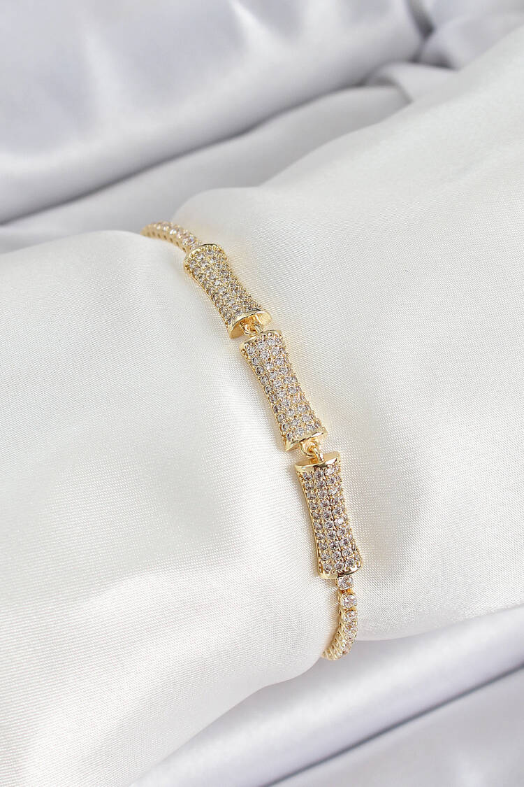 Brass Gold Color Zircon Stone Bone Pattern Women Bracelet - Brand: Ebijuteri - Women's Clothing Wholesale - Globality Store
