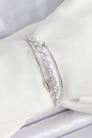 Brass Silver Color Barley Zircon Stone Women's Bracelet - Brand: Ebijuteri - Women's Clothing Wholesale - Globality Store