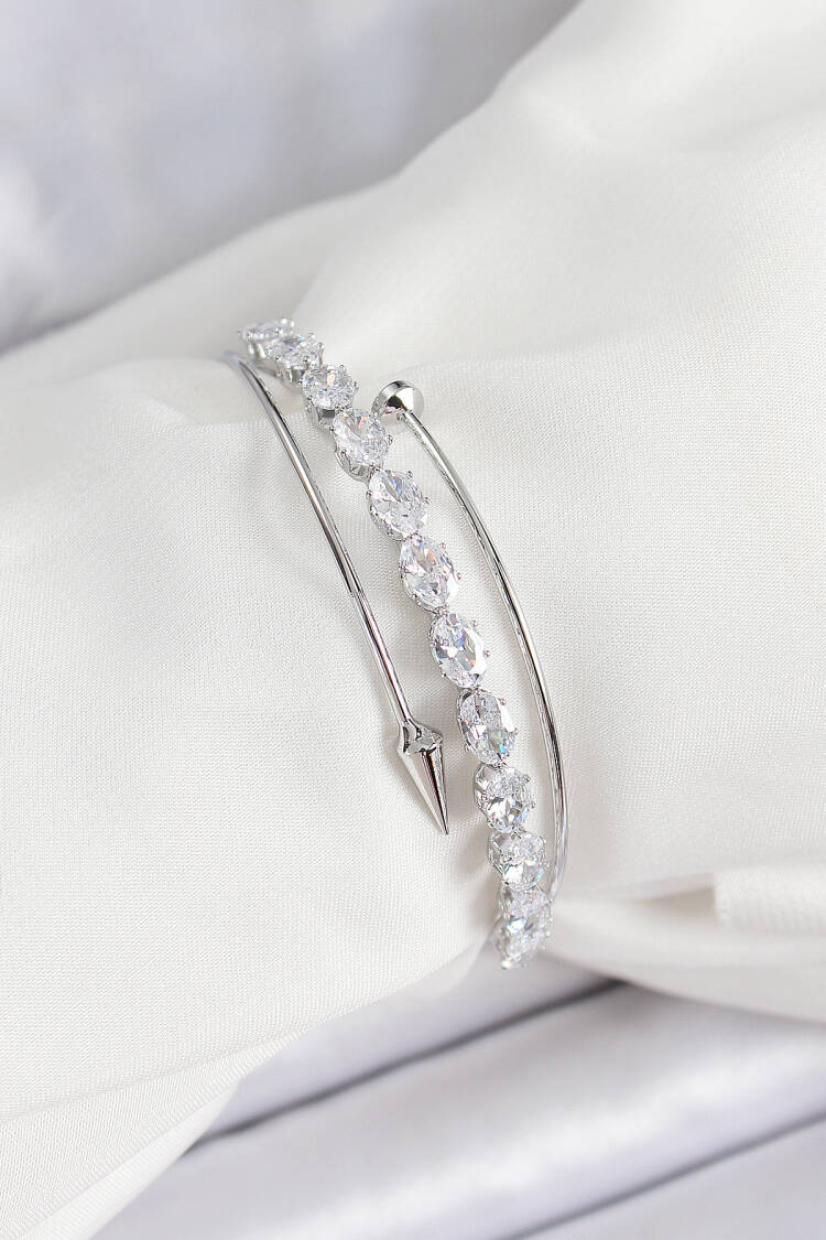Brass Silver Color Barley Zircon Stone Women's Bracelet - Brand: Ebijuteri - Women's Clothing Wholesale - Globality Store