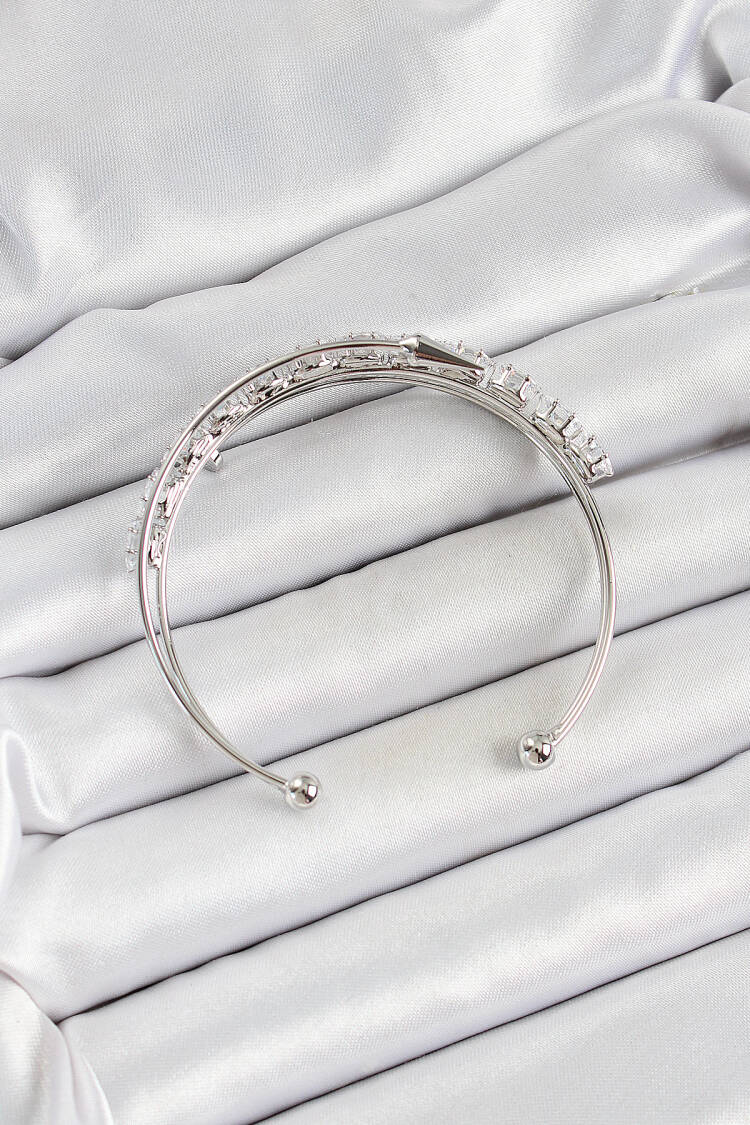 Brass Silver Color Barley Zircon Stone Women's Bracelet