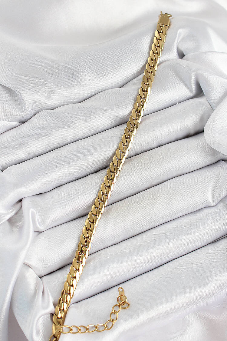 316l Steel Gold Color Flat Chain Women Bracelet - Brand: Ebijuteri - Women's Clothing Wholesale - Globality Store