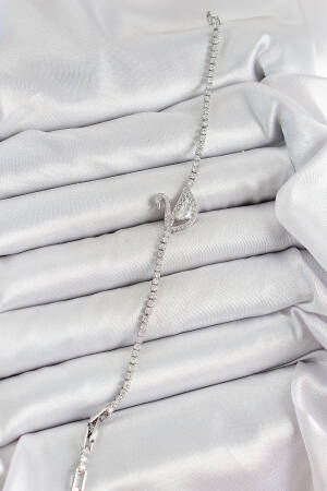 Brass Silver Color Zircon Stone Swan Model Women Bracelet - Brand: Ebijuteri - Women's Clothing Wholesale - Globality Store