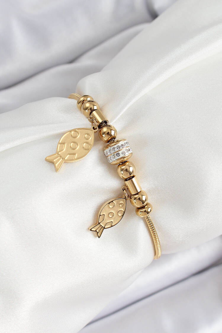 316l Steel Gold Color Fish Model Women Bracelet