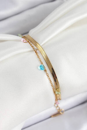 316l Steel Gold Color Mixed Color Crystal Stone 2 Piece Women's Bracelet - Brand: Ebijuteri - Women's Clothing Wholesale - Globality Store