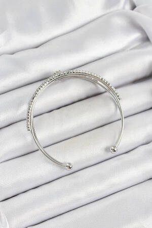 Brass Silver Color Zircon Stone Heart Detailed Women's Bracelet - Brand: Ebijuteri - Women's Clothing Wholesale - Globality Store