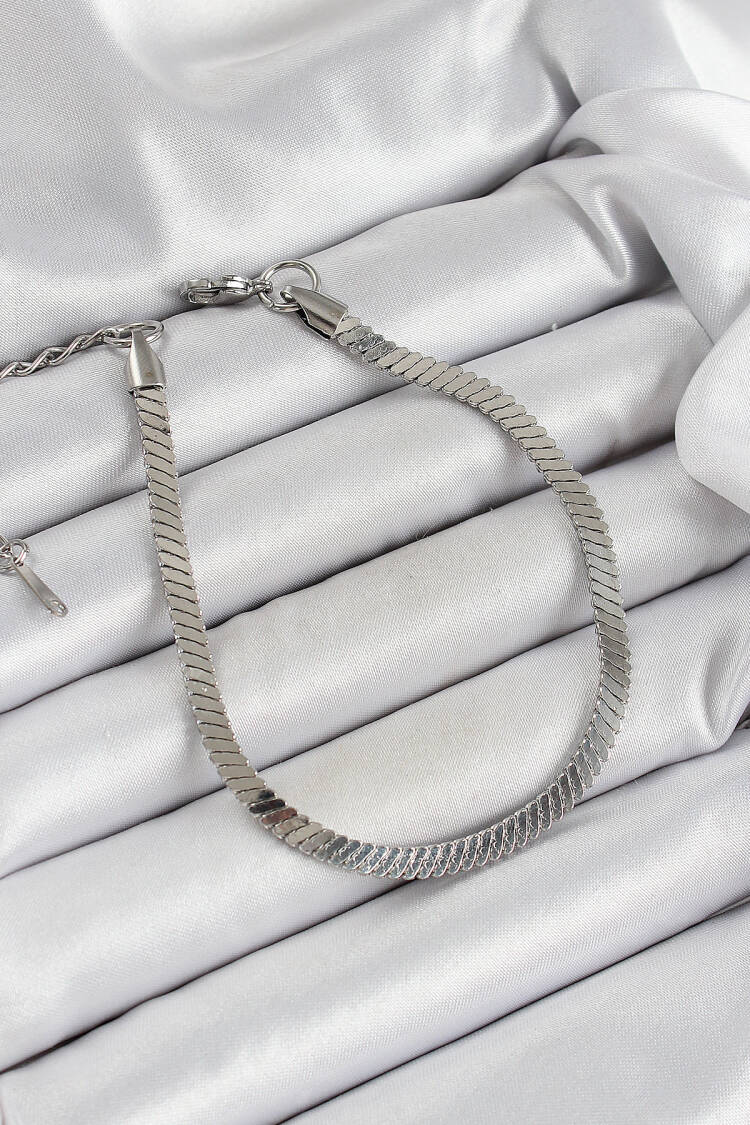 316l Steel Silver Color Flat Chain Model Women Bracelet