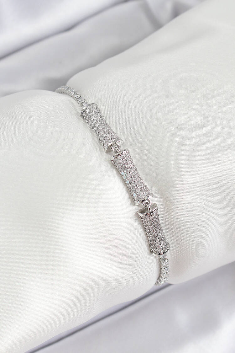 Brass Silver Color Zircon Stone Bone Model Women Bracelet - Brand: Ebijuteri - Women's Clothing Wholesale - Globality Store