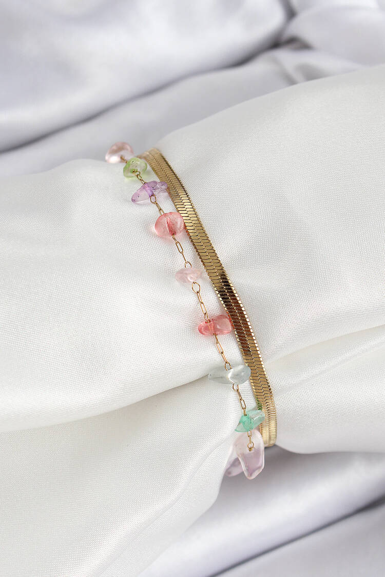 316l Steel Gold Color Crystal Mixed Color Gemstone Women's Bracelet
