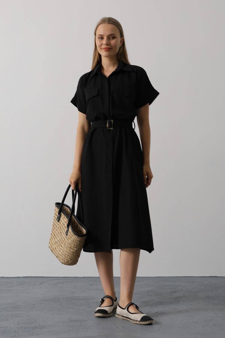 Elegant Casual Shirt Dress With Notched Neck