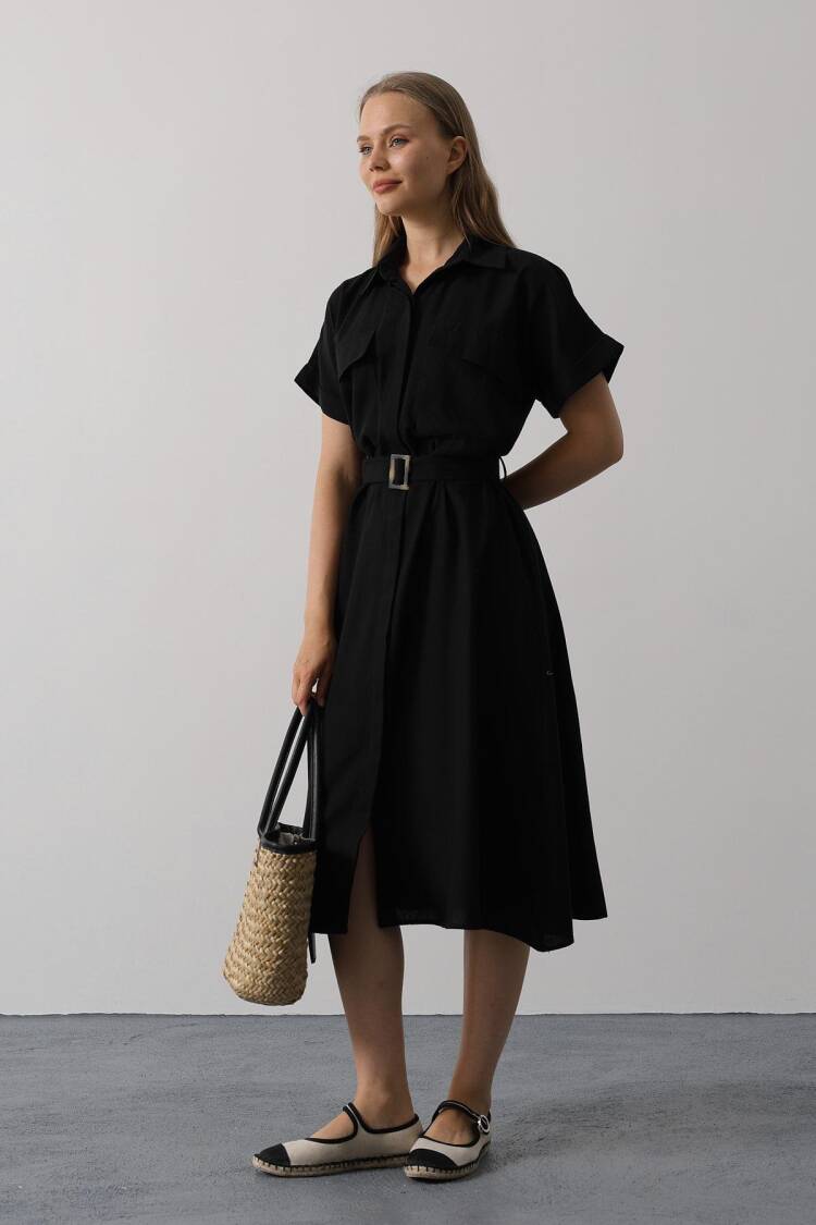 Elegant Casual Shirt Dress With Notched Neck - Brand: Reyon - Women's Clothing Wholesale - Globality Store