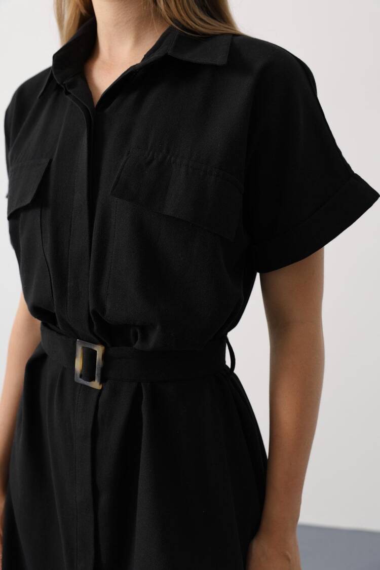Elegant Casual Shirt Dress With Notched Neck