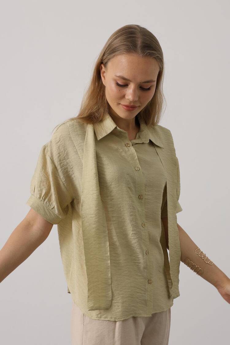 Beige Casual Elegant Shirt With Polo Neck - Brand: Reyon - Women's Clothing Wholesale - Globality Store