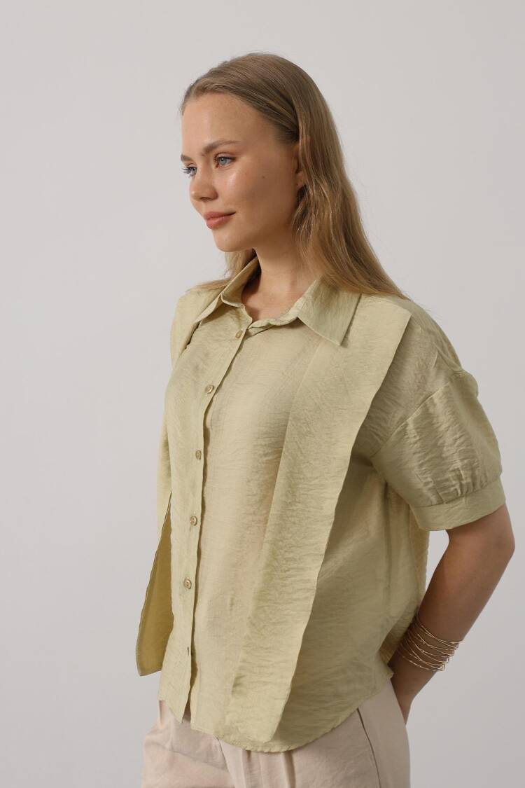 Beige Casual Elegant Shirt With Polo Neck