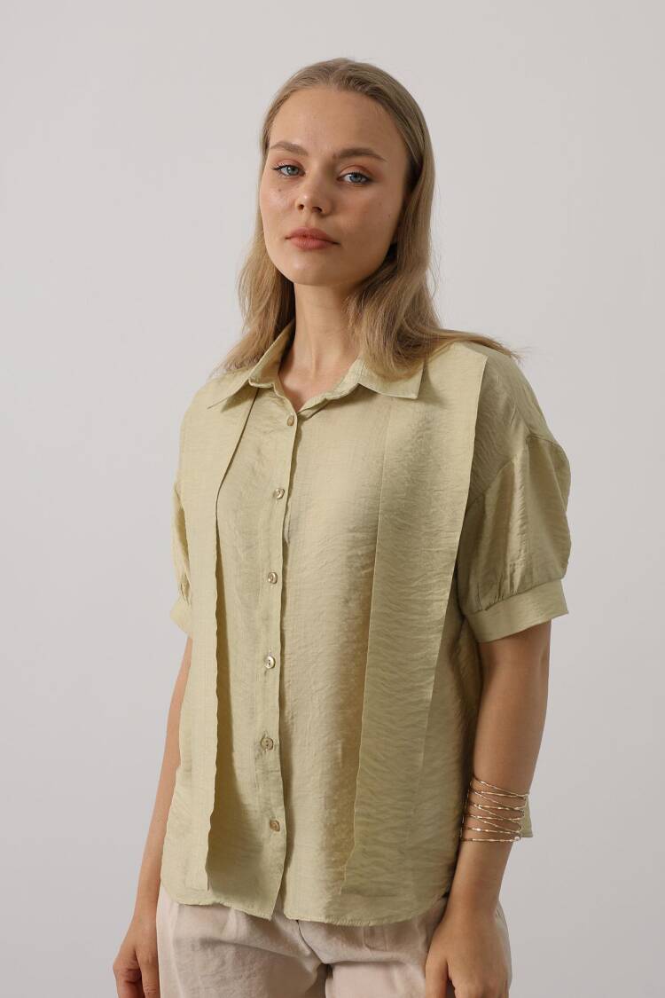 Beige Casual Elegant Shirt With Polo Neck