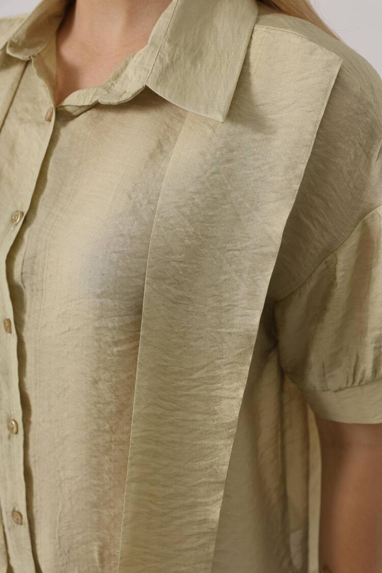 Beige Casual Elegant Shirt With Polo Neck