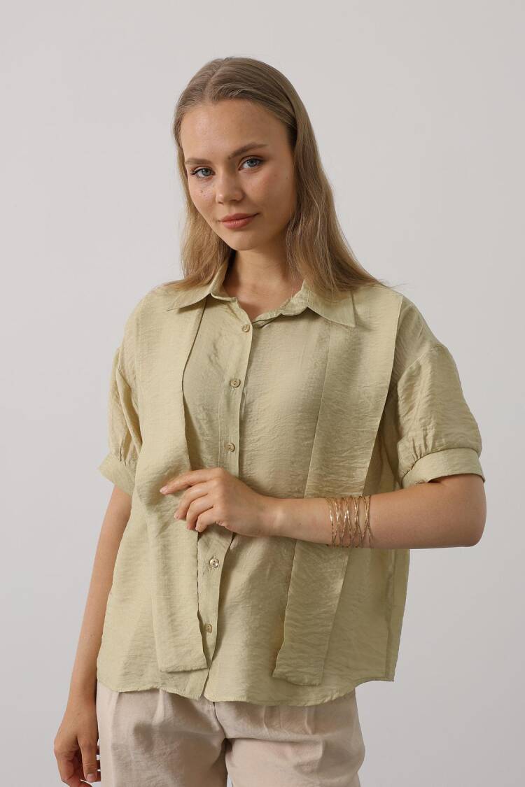 Beige Casual Elegant Shirt With Polo Neck