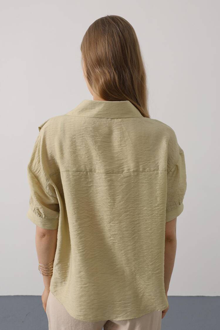 Beige Casual Elegant Shirt With Polo Neck