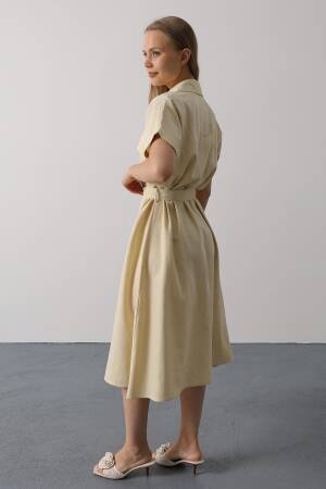 Beige Casual Elegant Midi Shirt Dress - Brand: Reyon - Women's Clothing Wholesale - Globality Store