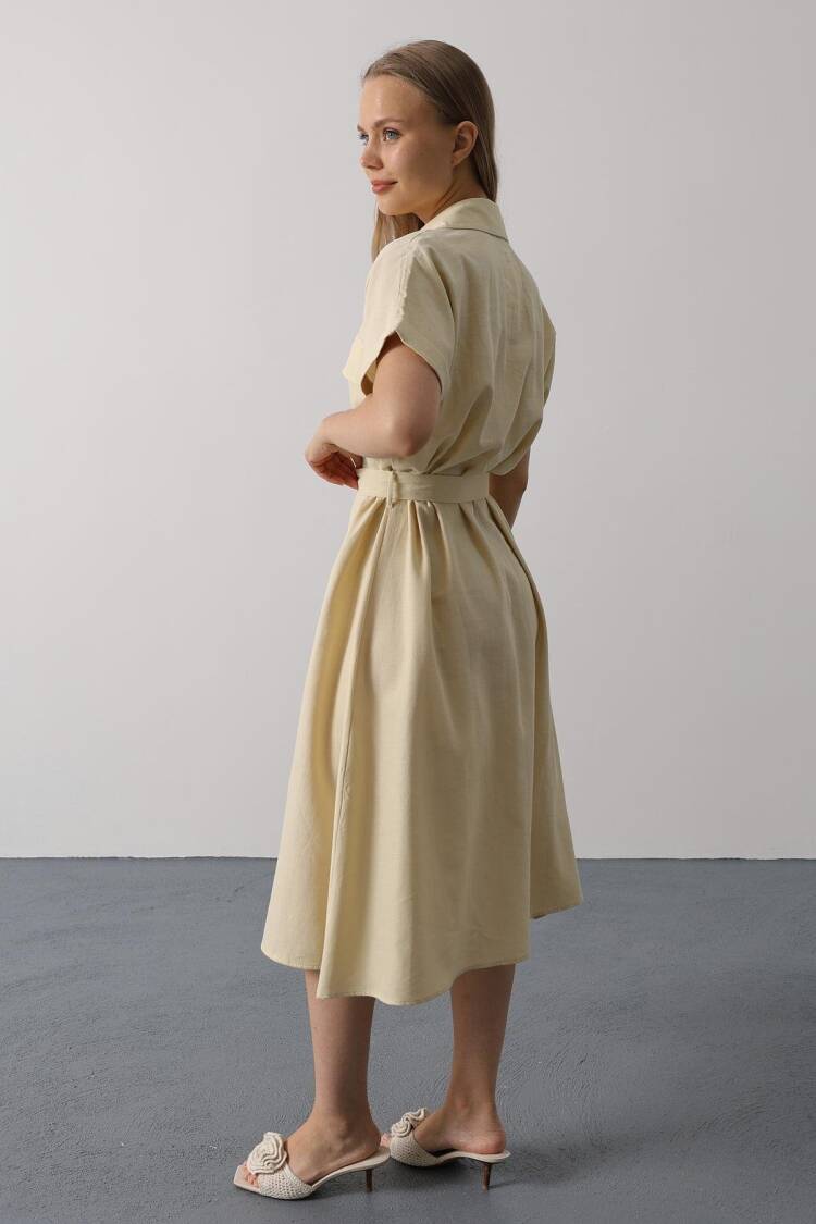 Beige Casual Elegant Midi Shirt Dress