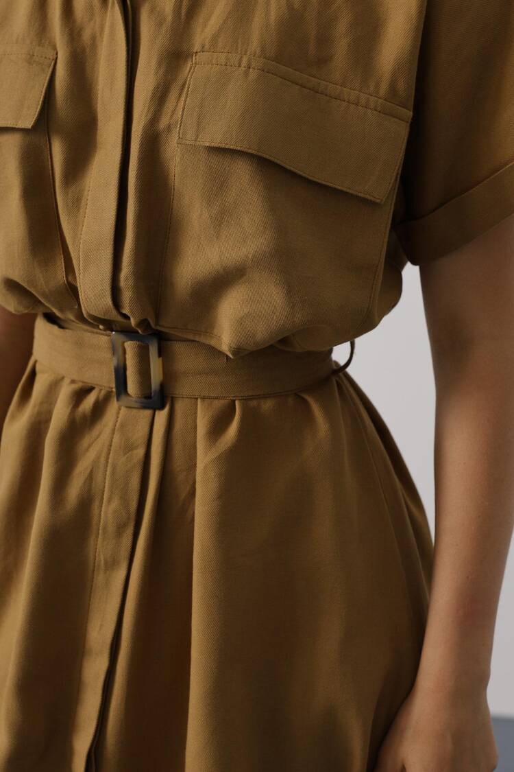Khaki Casual Modest Elegant Formal Shirt Dress
