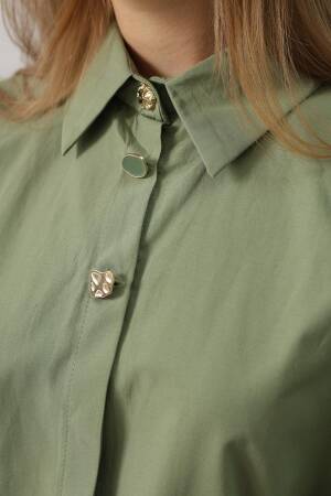 Green Shirt With Notched Neck And Buttoned Closure - Brand: Reyon - Women's Clothing Wholesale - Globality Store