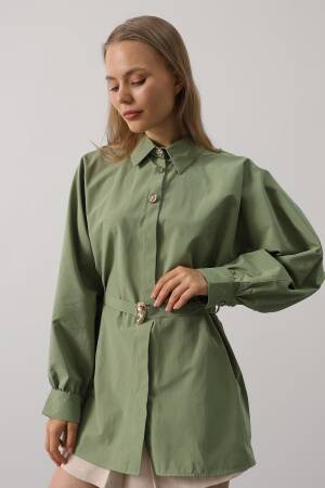 Green Shirt With Notched Neck And Buttoned Closure - Brand: Reyon - Women's Clothing Wholesale - Globality Store