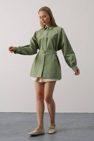 Green Shirt With Notched Neck And Buttoned Closure - Brand: Reyon - Women's Clothing Wholesale - Globality Store