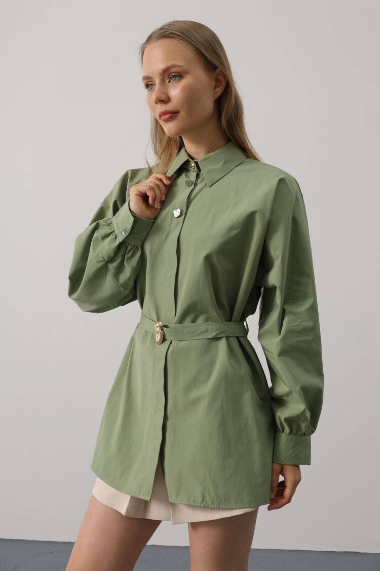 Green Shirt With Notched Neck And Buttoned Closure