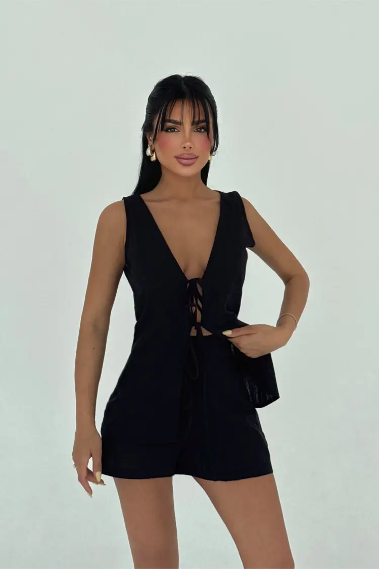 Elegant Slim Fit Pleated Mini Set - Brand: EYYO ATELIER - Women's Clothing Wholesale - Globality Store