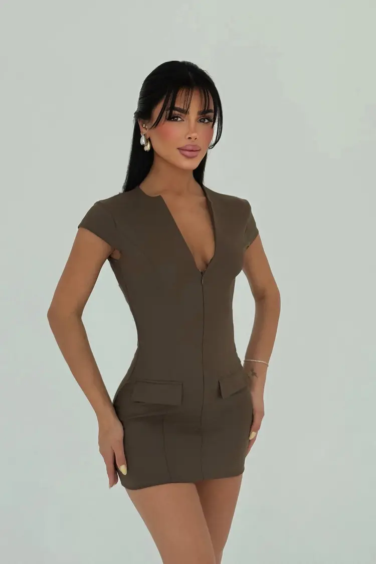 Sexy Bodycon V-Neck Mini Dress - Brand: EYYO ATELIER - Women's Clothing Wholesale - Globality Store
