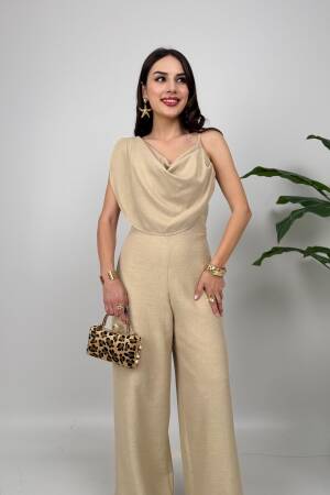 Elegant Beige Sleeveless Cowl Neck Jumper Dress - Brand: Miss Janell - Women's Clothing Wholesale - Globality Store