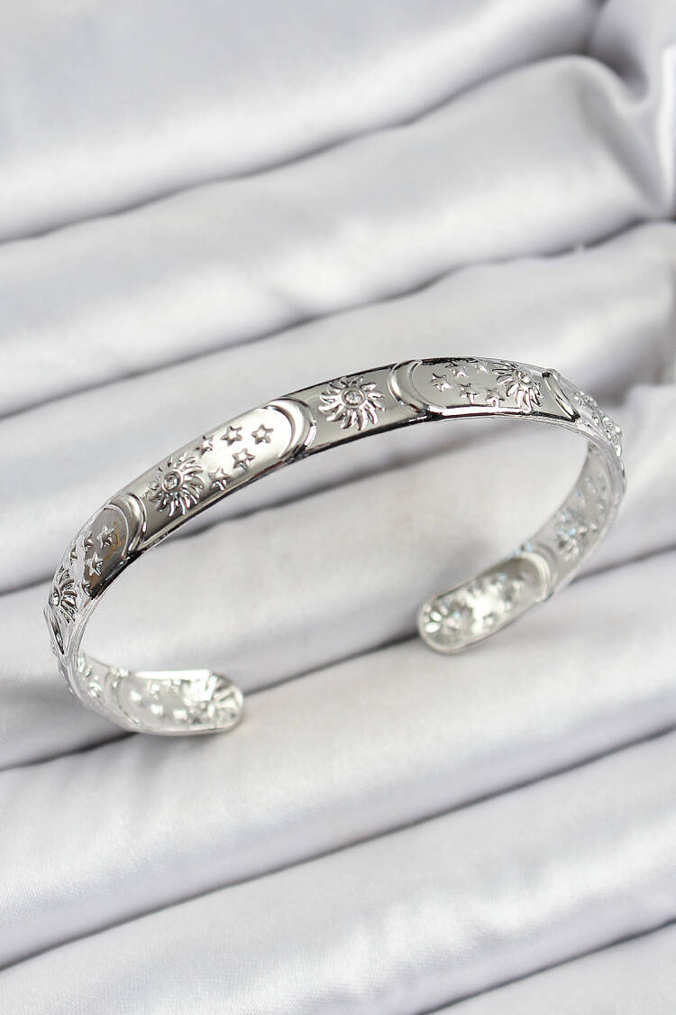 Brass Silver Color Embroidered Six Open Bracelet - Brand: Ebijuteri - Women's Clothing Wholesale - Globality Store
