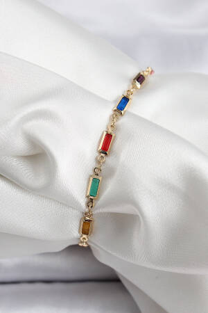 Brass Gold Color Mixed Color Square Zircon Stone Women's Bracelet - Brand: Ebijuteri - Women's Clothing Wholesale - Globality Store