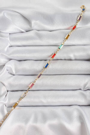 Brass Gold Color Mixed Color Square Zircon Stone Women's Bracelet - Brand: Ebijuteri - Women's Clothing Wholesale - Globality Store