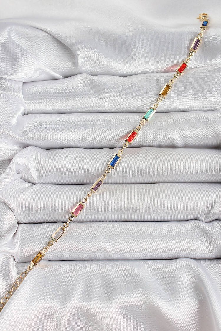 Brass Gold Color Mixed Color Square Zircon Stone Women's Bracelet
