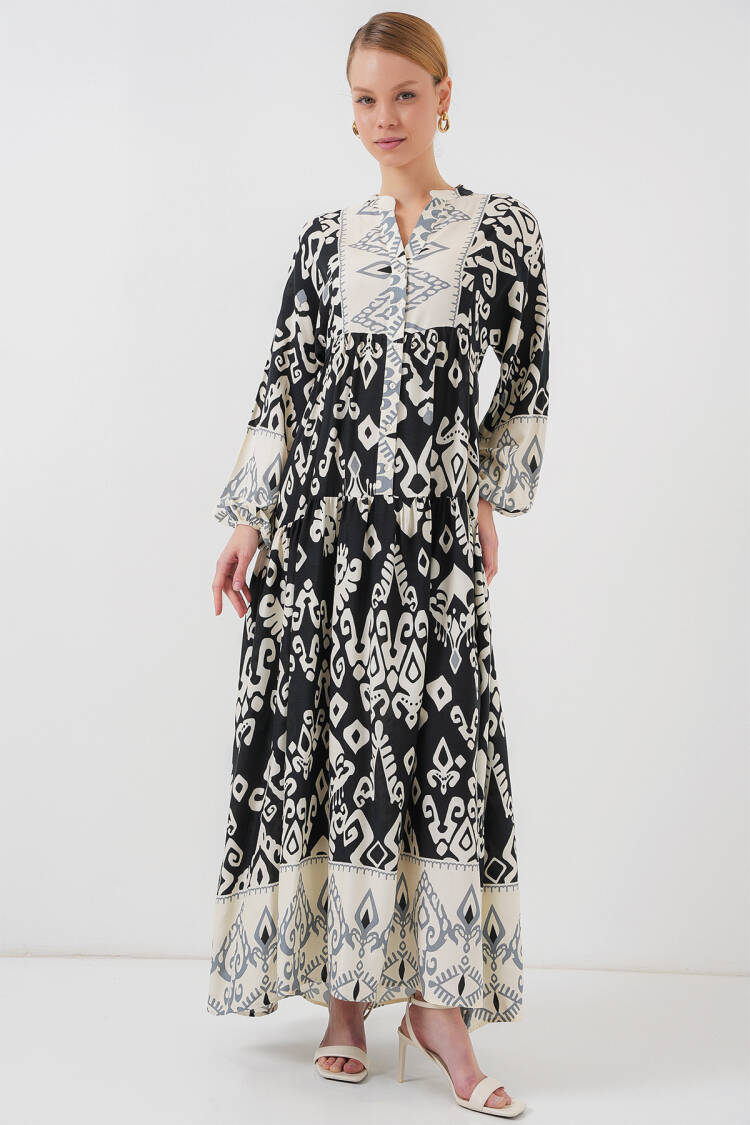 Ethnic Kaftan Dress With Grandad Neck