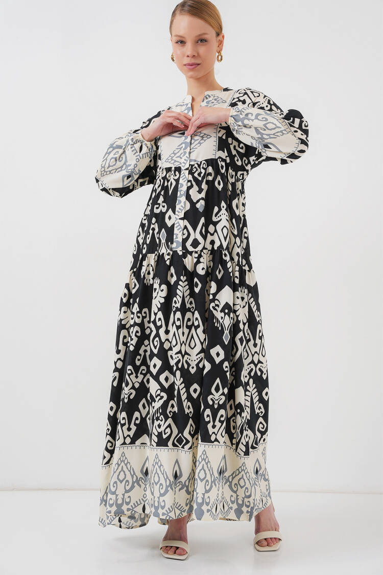 Ethnic Kaftan Dress With Grandad Neck